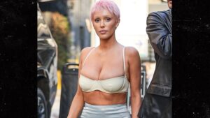 Bianca Censori Rocks Pink Hair With Skimpy Outfit