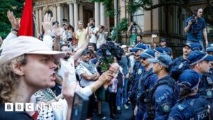 Police pepper spray protesters as Israeli president visits Sydney